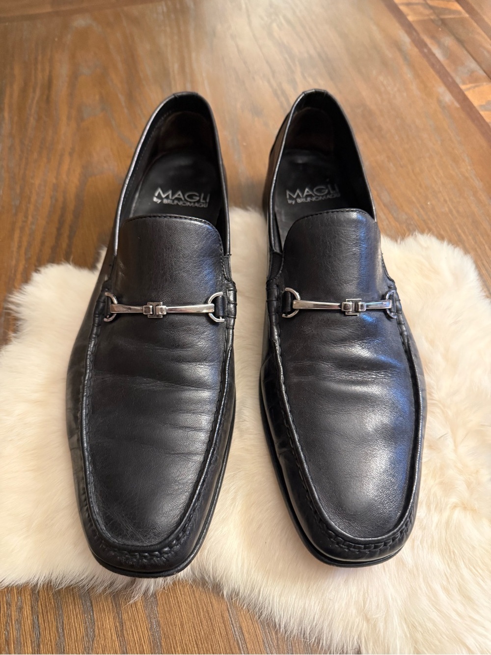 Bruno Magli Men 10.5US Horsebit Loafers Black Leather Italy Hand Made